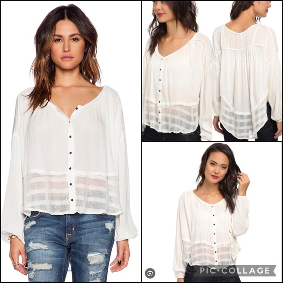 Free People Cranberry Crochet Lace Raw Edge Swing Blouse Top - Picture 7 of 11